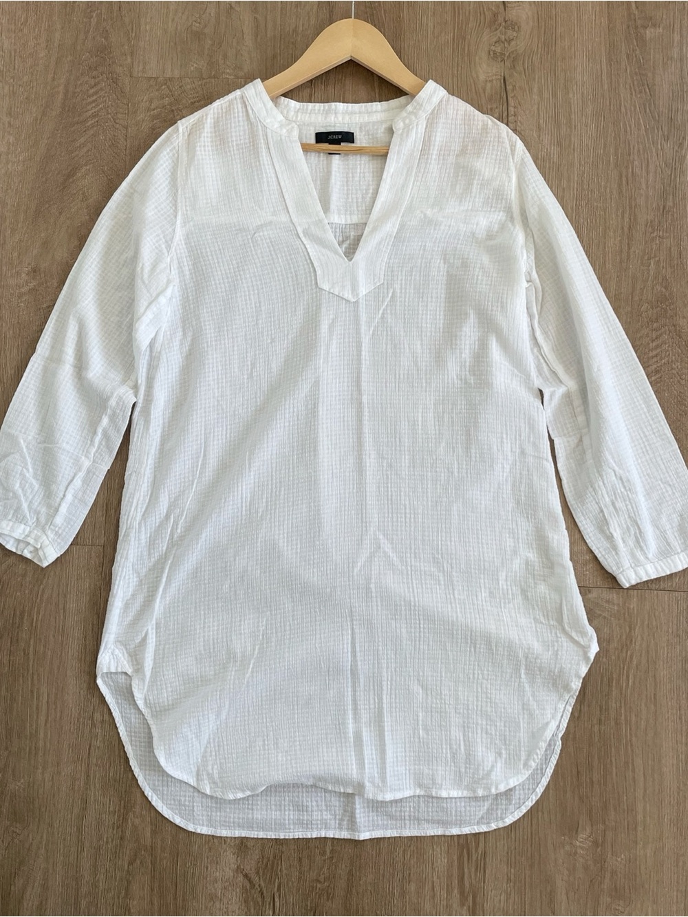 J.Crew 100% Cotton White Crinkle Tunic Top Small Lightweight Summer Coastal